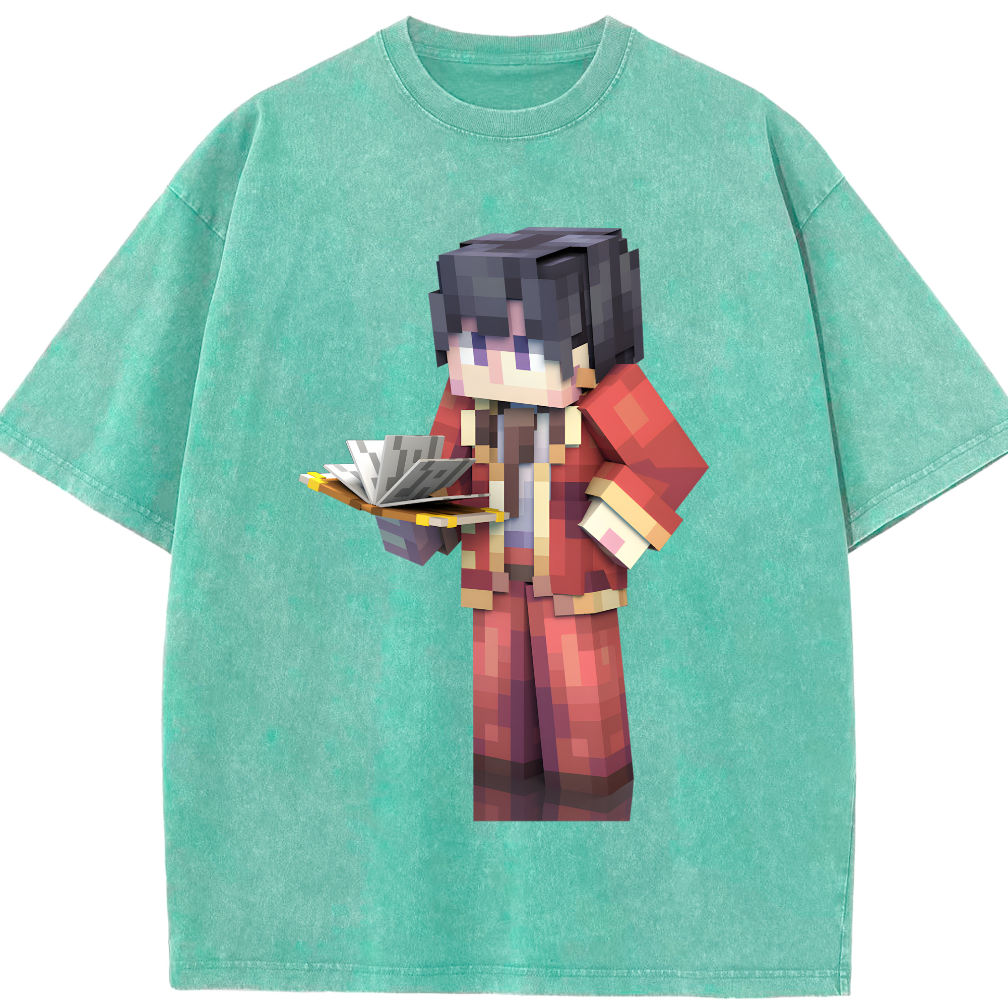 （画像用） マインクラフト ブロックの世界 Minecraft MC Block world 綿100% ヴィンテージ風 半袖Tシャツ（フロントプリント）